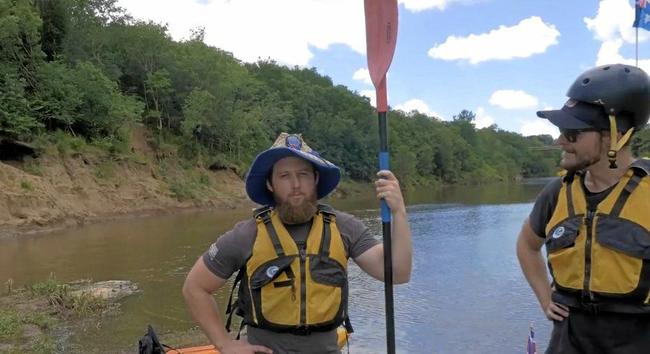 Tom Daunt and Rowan Schindler hunt for the Mary River crocodile to no avail. Picture: Jacob Carson