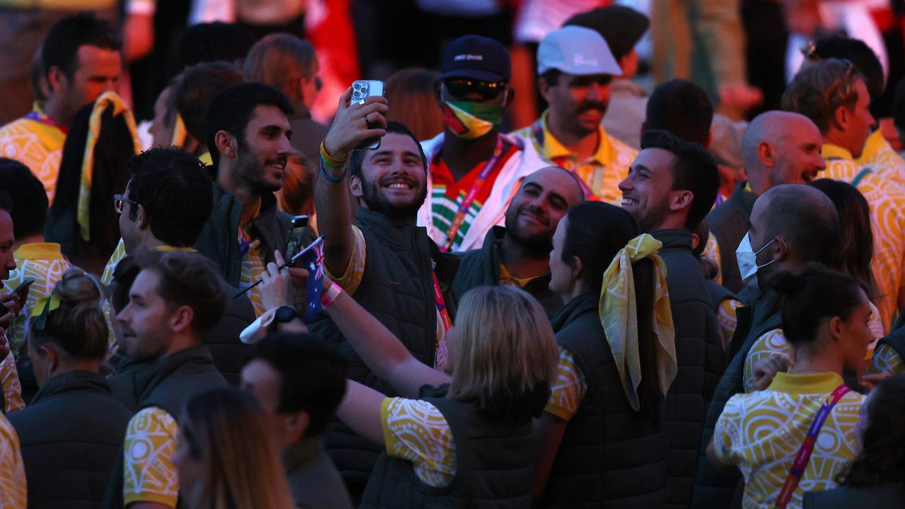 The Australians enter the stadium. Picture: Michael Klein