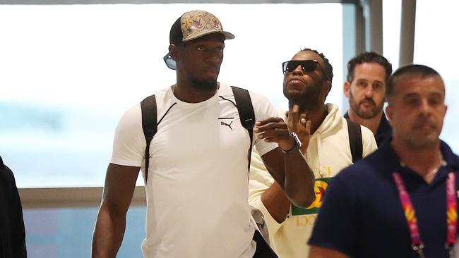 Usain Bolt arrives at the Brisbane International Airport.  Pic Peter Wallis