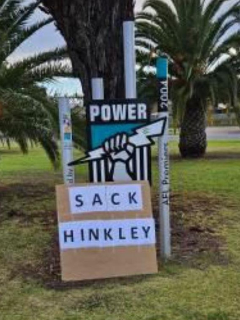 A ‘Sack Hinkley’ sign on Port Road in Alberton. Picture: 7NEWS