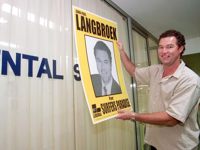 PHOTOS IN THE DOLPHIN ARCADE SURFERS OF DENTAL SURGEON JOHN-PAUL LANGBROEK WHO IS CAMPAIGNING FOR THE SEAT OF SURFERS PARADISE.