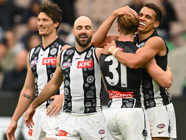 Collingwood forward Ash Johnson requires surgery on his leg after an incident in a practice match. (Photo by Quinn Rooney/Getty Images)