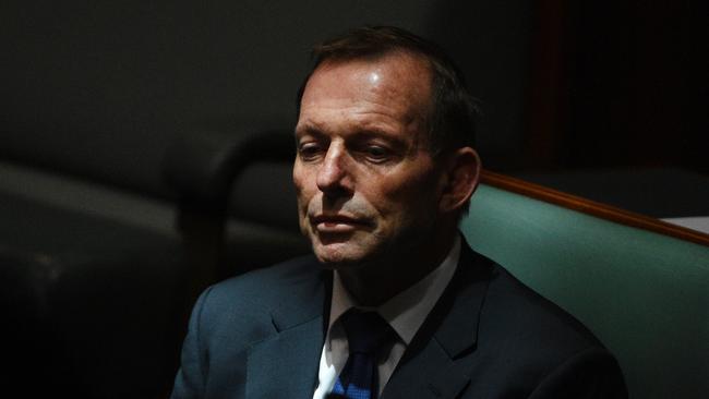 Former prime minister Tony Abbott looks on Malcolm Turnbull makes the Annual Infrastructure Statement in the House of Representatives in 2016.