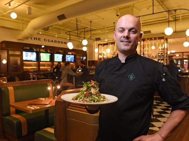 24/1/20 - The Adelaide Railway StationÕs former Great Dining Hall has received a $6m make-over, transforming the space back to its former glory, when it opened in 1928. Pictured in the new restaurant is head chef Luke Brabin. Picture: Naomi Jellicoe