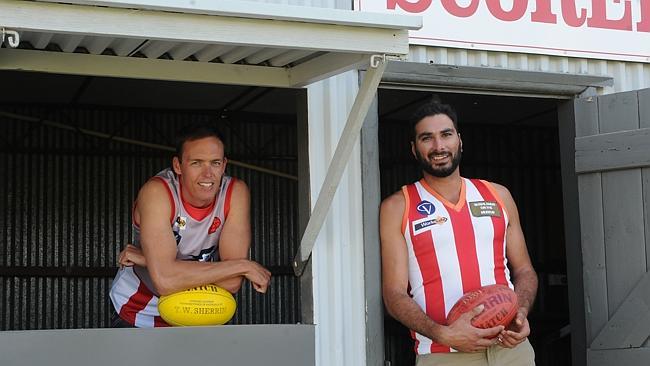 Bloods are back: Tocumwal Football Club president Ashley Crawford and player Marcus Oussa