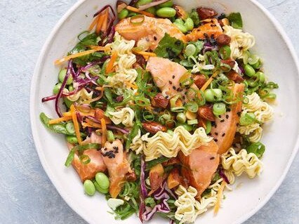 Salmon and crunchy noodle salad.