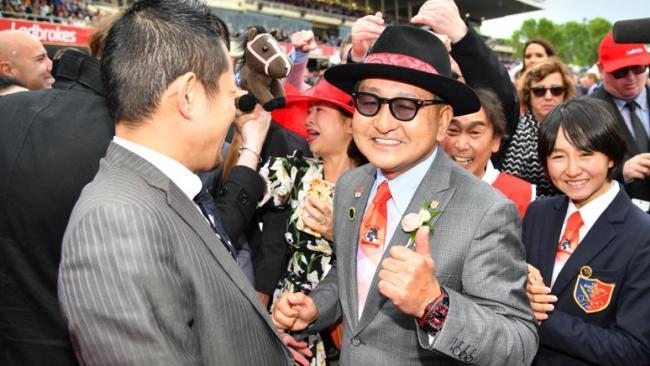 Trainer Yoshito after is seen after Lys Gracieux won race 9, the Ladbrokes Cox Plate