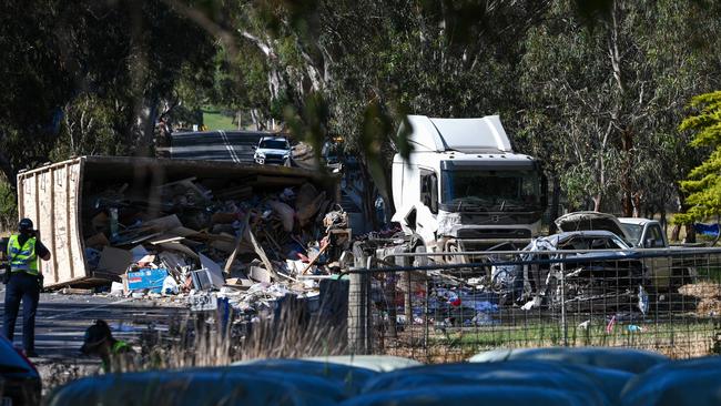 Major Crash at the scene of a serious accident near Wattle Flat, south of Myponga on the Fleurieu Peninsula. Picture: Naomi Jellicoe