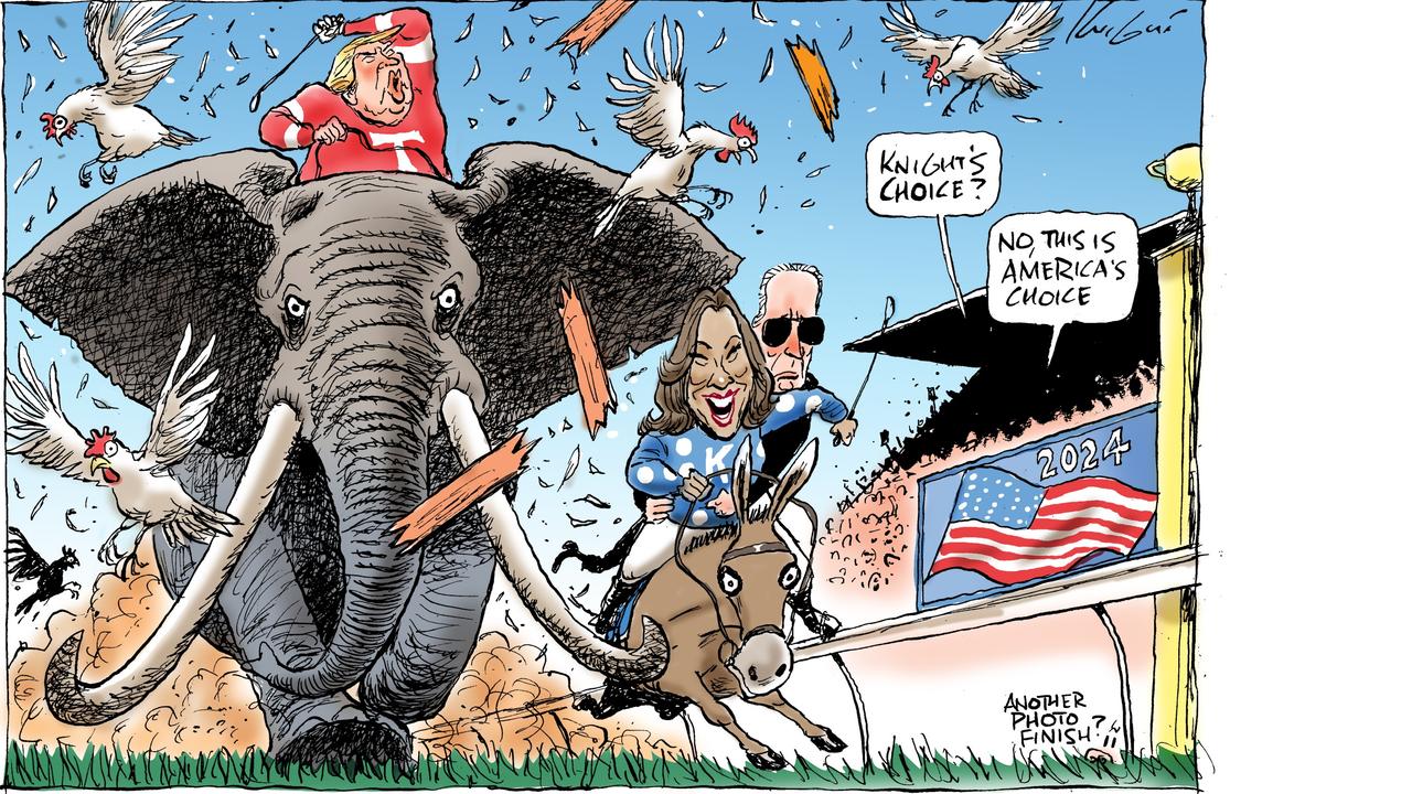 Mark Knight's use of the respective mascots of the Republicans and Democrats seems especially apt now the result of the US presidential election is known, but the cartoon appeared in the Herald Sun before Americans voted for Donald Trump. Picture: Mark Knight