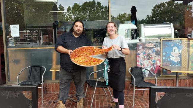 Hanna Haddad and one of the team members at Fat Chef's Pizzeria in Ferntree Gully.