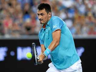 BACKHANDED: Australian tennis player Bernard Tomic launched a sensational take-down of former tennis champion Lleyton Hewitt after his first round loss in Melbourne. Picture: LUKAS COCH