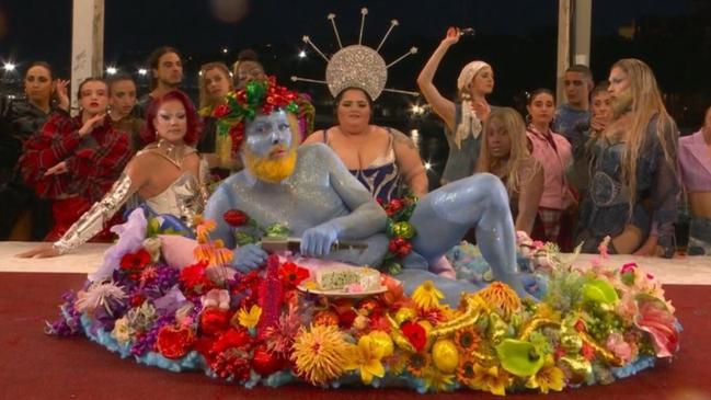 French actor Philippe Katerine appearing as the Greek god Dionysus during the Paris Olympics opening ceremony. Picture: Supplied