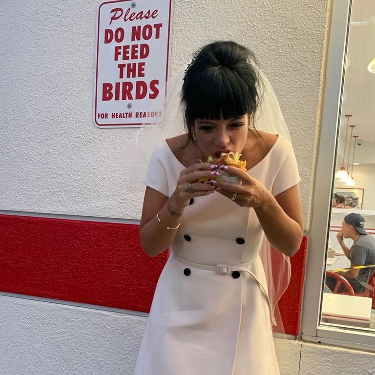 Stopping for a post-wedding bite to eat.