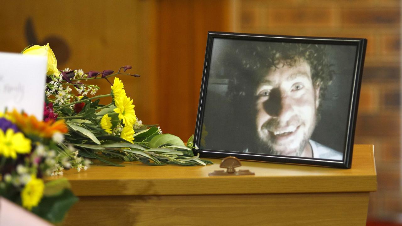 Friends and family attend the funeral of well-known Gold Coast man Ian Gal at Nerang Uniting Church on Thursday morning. Picture: Tertius Pickard