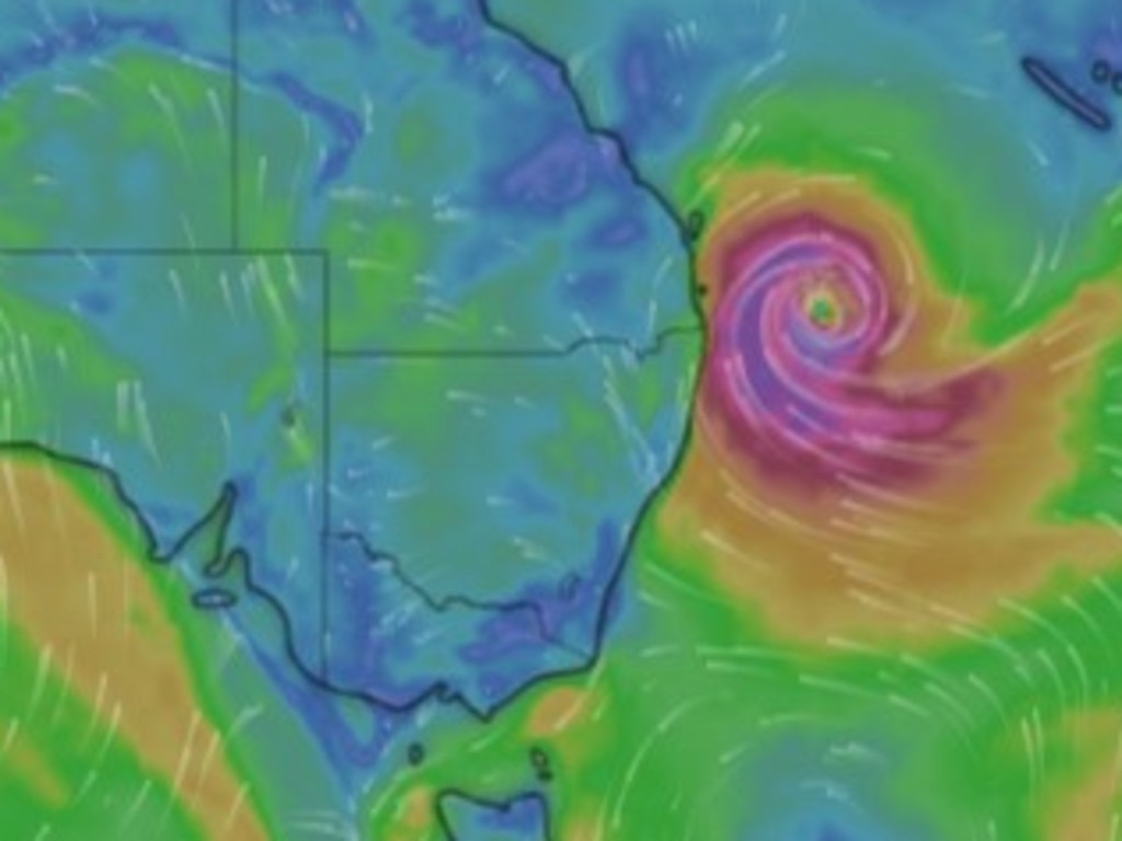 Cyclone Alfred is tipped to make landfall on Thursday or Friday. Picture: Windy.com