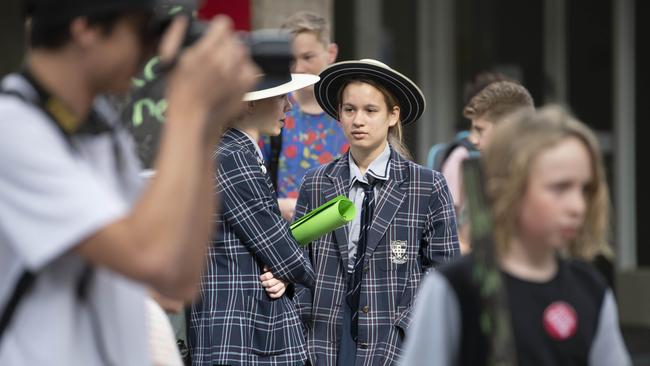 School students protest outside of Abbott’s office in Manly.