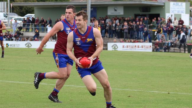 Moe’s Ben Daniher takes possession in the first round win against Morwell this year. Picture: Daniel Heathcote