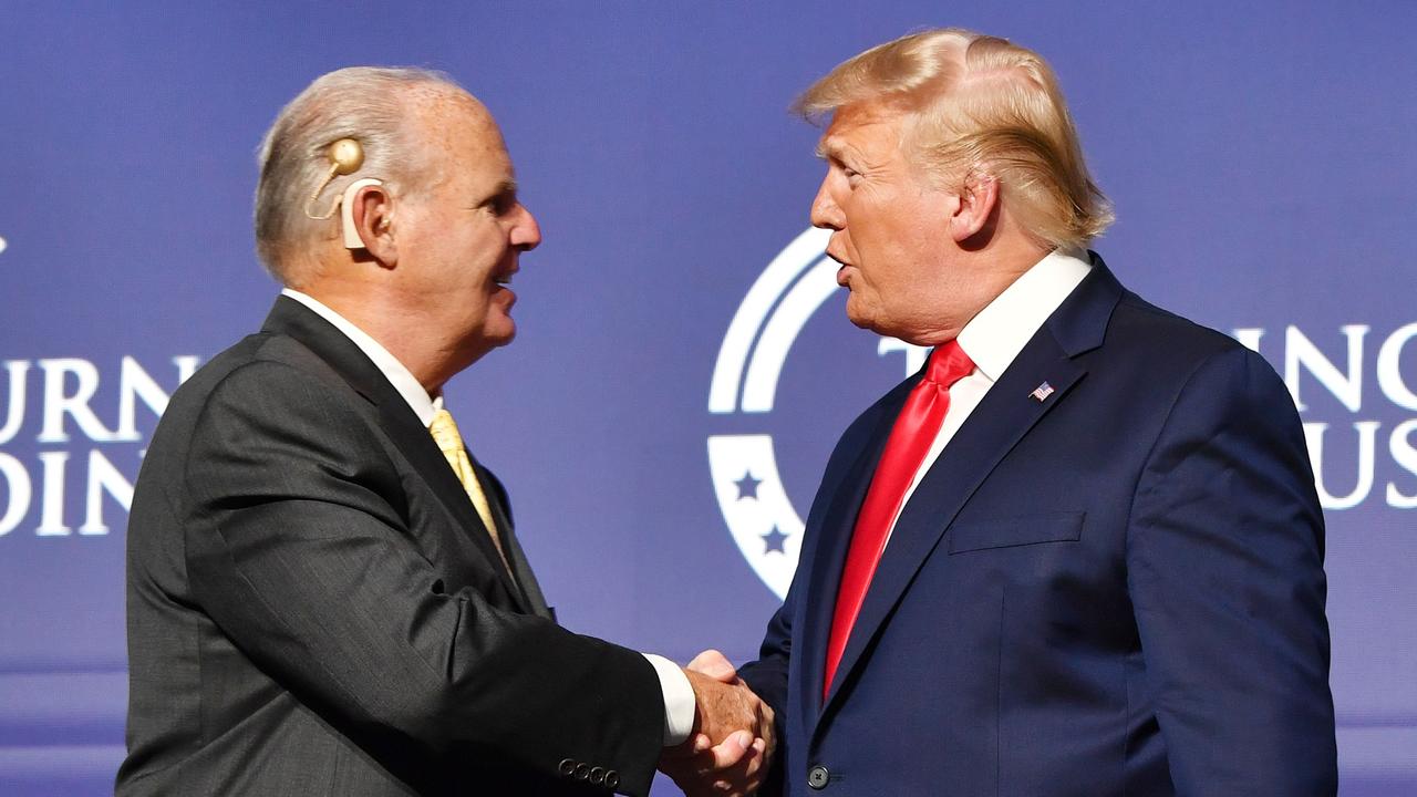 President Trump thanked Limbaugh for his “decades of tireless devotion” to America. Picture: Nicholas Kamm, AFP
