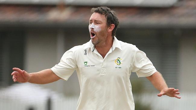 VTCA: Altona Roosters v Spotswood: Dan Shuppan of Spotswood has a near miss while bowlingSaturday, February 27, 2021, in Altona North, Victoria, Australia. Picture: Hamish Blair