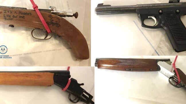 Four firearms were seized in a car at Munno Para West. Picture: SA Police