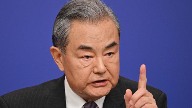 China's Foreign Minister Wang Yi speaks at a press conference on Friday. Picture: AFP