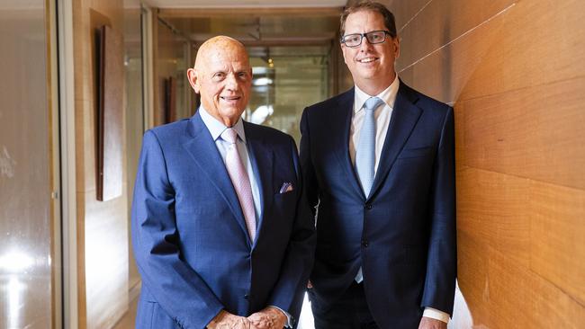 Premier Investments chairman Solomon Lew, left, with incoming CEO Richard Murray. Picture: Aaron Francis