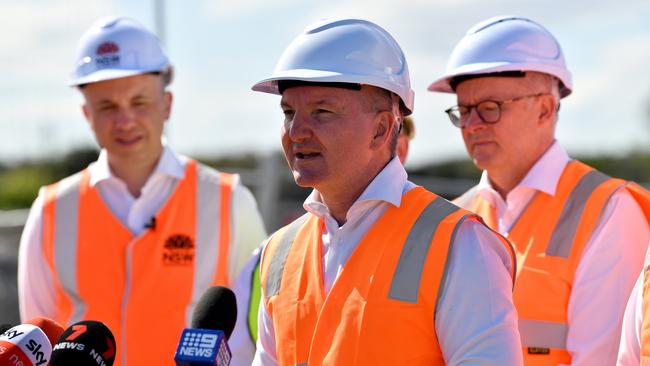 Energy Minister Chris Bowen at the site of the Waratah Super Battery last December. BlackRock expects the unit to be fully operational at the start of 2025. Picture: AAP