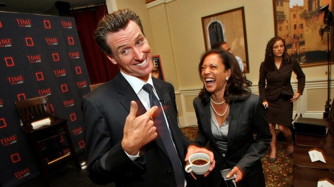 Gavin Newsom, then San Francisco mayor and now California governor, with Harris in 2008. Picture: Lacy Atkins/San Francisco Chronicle/Getty Images