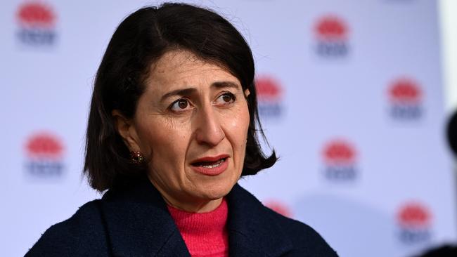 NSW Premier Gladys Berejiklian speaks to the media during a COVID-19 press conference on Sunday. Picture: Bianca De Marchi