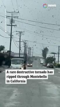 Rare California tornado rips roof off building in crazy footage