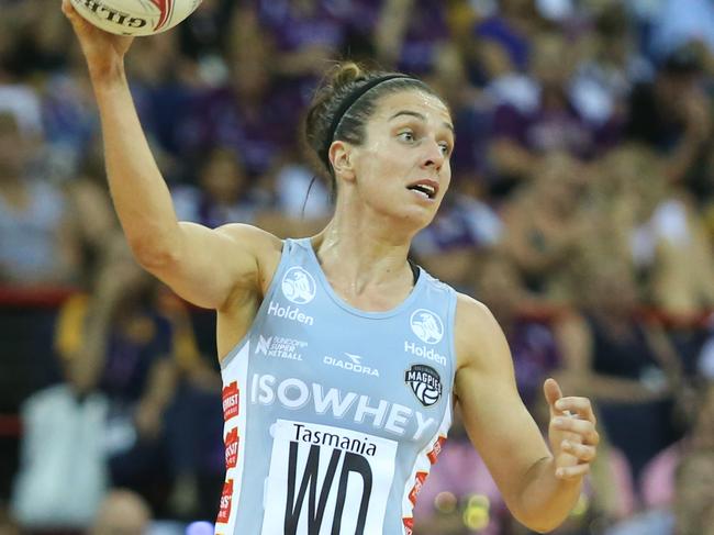 Super Netball at the Brisbane Entertainment center. Sunshine Coast Lightning vs Collingwood. Ash Brazill. Pic Jono Searle.