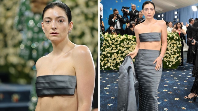 Lorde rocked the red carpet in a futuristic barely-there outfit by Thom Browne, that made sure all eyes were on her. Picture: Getty
