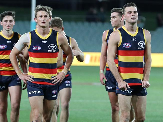 AFL - Monday, 20th July, 2020 - Adelaide Crows v St Kilda at the Adelaide Oval. Crows walk off after the loss - matt and Brad Crouch Picture: Sarah Reed