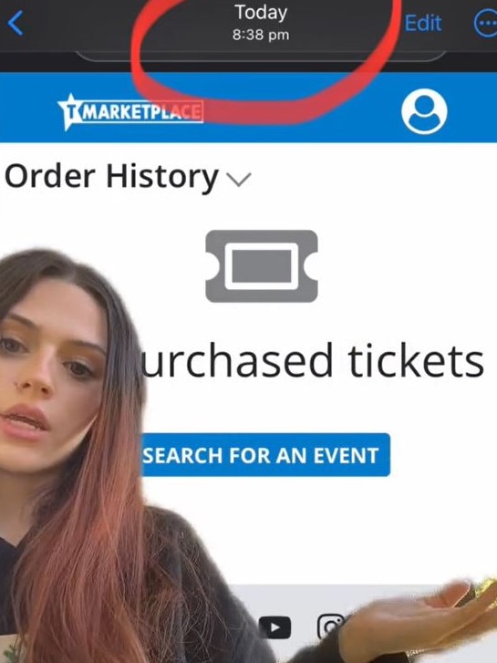 Rebecca Smedley's Eras Tour ticket disappeared from her Ticketek account. Picture: TikTok