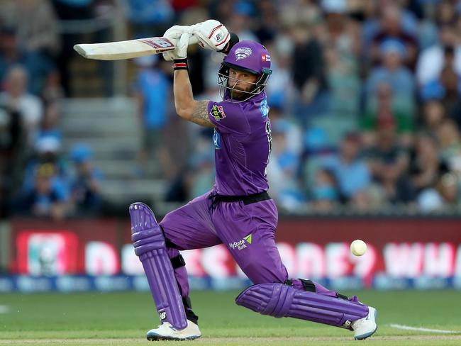 ADELAIDE, AUSTRALIA - JANUARY 26: Matthew Wade of the Hobart Hurricanes plays a shot during the Big Bash League match between the Adelaide Strikers and the Hobart Hurricanes at the Adelaide Oval on January 26, 2020 in Adelaide, Australia. (Photo by James Elsby/Getty Images)