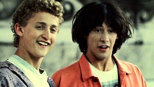 Bill (Alex Winter) and Ted (Keanu Reeves) in a scene from the 1989 film 'Bill &amp; Ted's Excellent Adventure'.