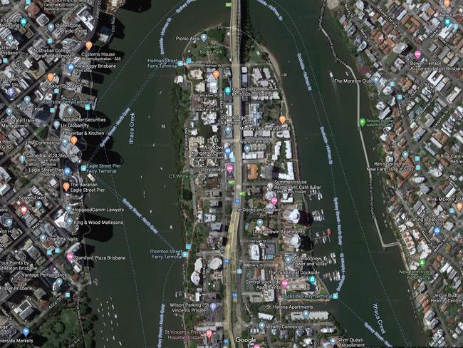 The Brisbane River appears as Ithaca Creek at Kangaroo Point too.