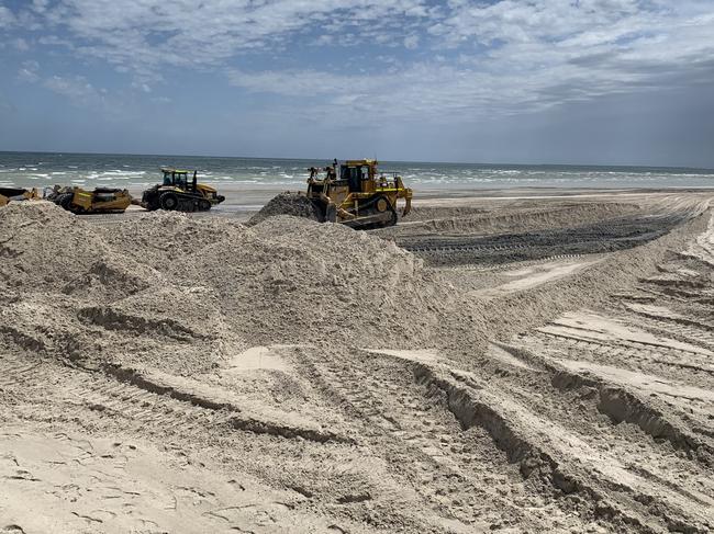 Sand carting at Semaphore beach this week. Picture: Paula Thompson