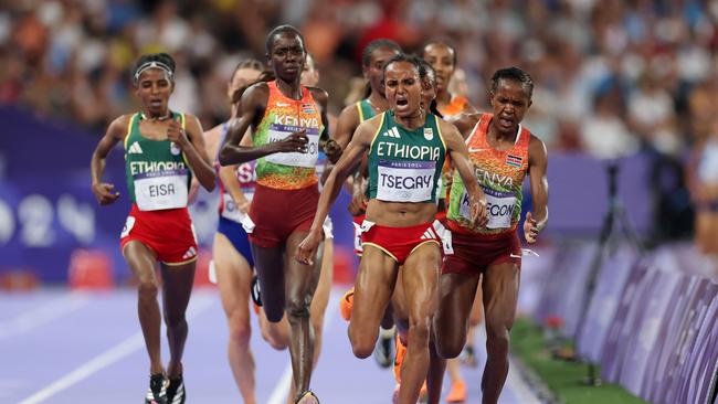 Tsegay took the lead of the race after the tussle. (Photo by Christian Petersen/Getty Images)