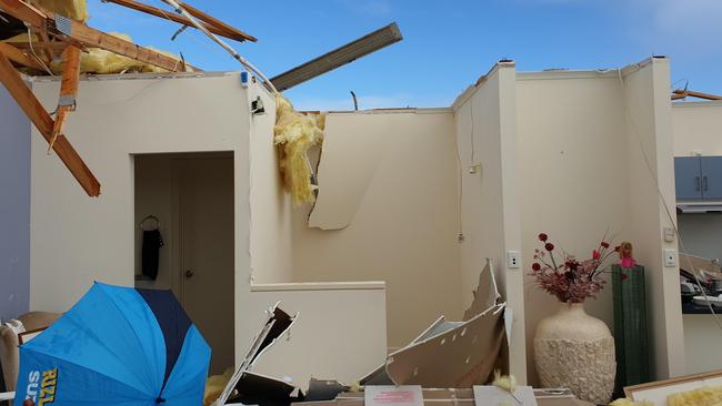 Inside the Landau's Cape Jervis holiday house that lost its roof overnight. Picture: Matthew Landau