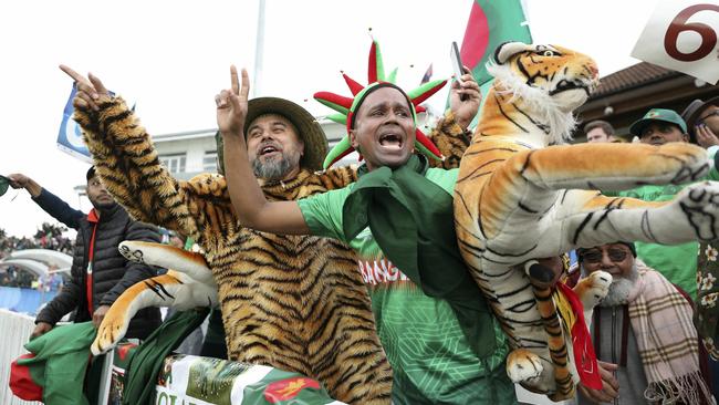 Bangladesh fans react during the Cricket World Cup match between West Indies and Bangladesh at The Taunton County Ground. Picture: David Davies/PA via AP