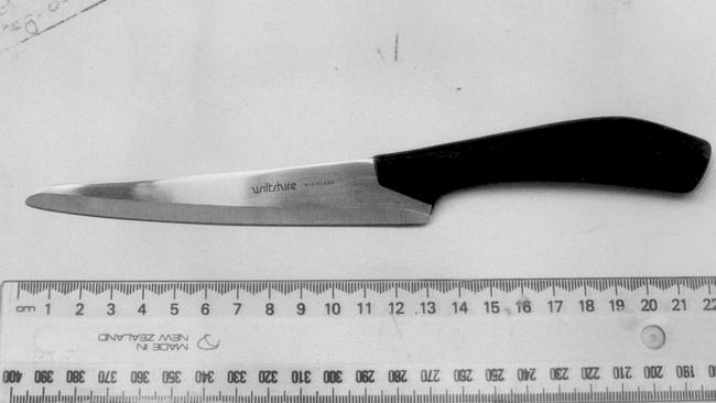 A knife believed to be used in the murder of Maria James.