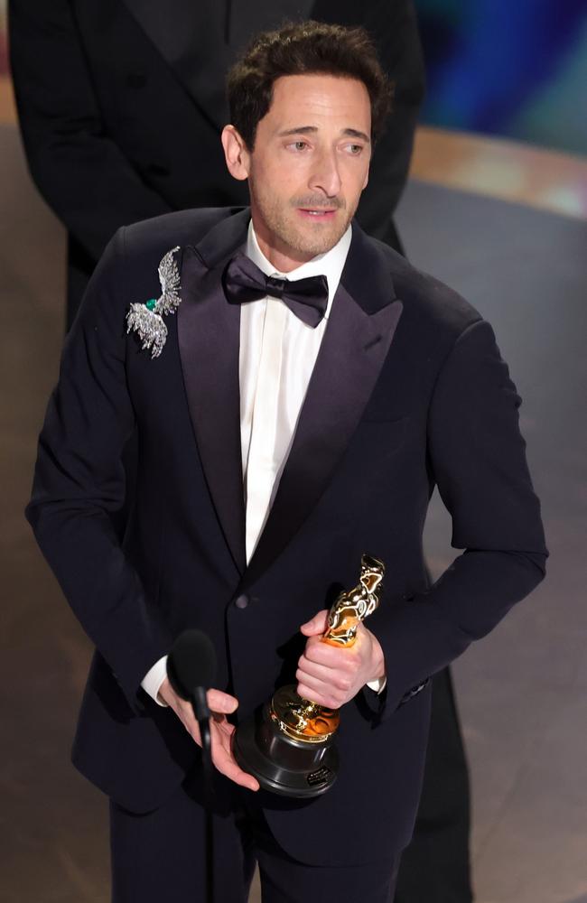 Adrien Brody accepts the best actor in a leading role award for ‘The Brutalist’. Picture: Kevin Winter/Getty Images