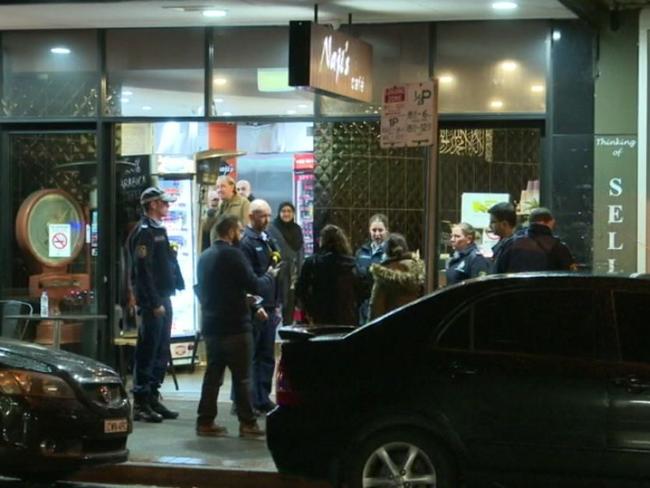 The scene outside Naji's Cafe in Arncliffe following the brawl.