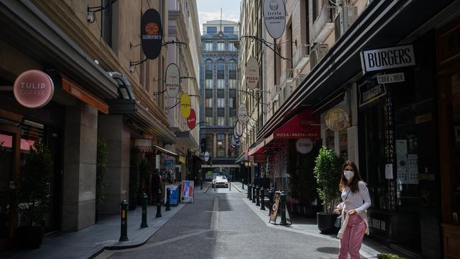 The Melbourne CBD is deserted as Victoria starts a snap five day lockdown to stop the spread of COVID-19. Picture: Paul Jeffers