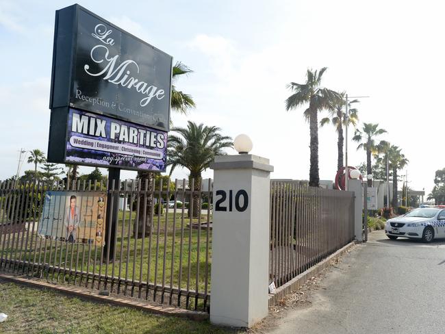 Police at the scene after the 2019 brawl at La Mirage reception centre Picture: Andrew Henshaw