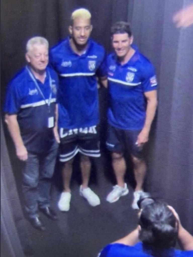 Proof the Bulldogs have their man from left, Phil Gould, Viliame Kikau and Canterbury NRL coach Trent Barrett. Source: Twitter