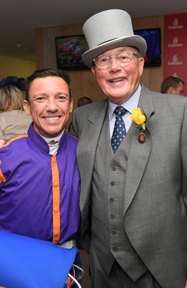 Frankie Dettori poses with Lloyd Williams on Melbourne Cup day in 2016. Picture: Vince Caligiuri/Getty Images