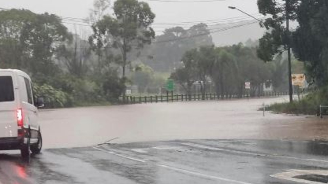 Flooding on Tallebudgera Connection Road heading towards Currumbin Valley. Picture: Kathleen Amanda