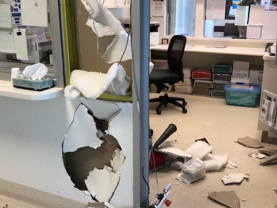 The accident and emergency area at Ceduna Hospital was vandalised. Pictures: Supplied by State Government.